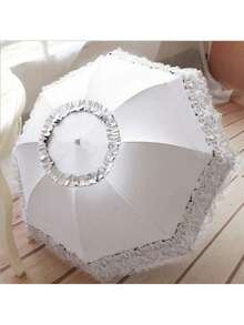 Lace Windproof Folding Sunny And Rainy Umbrella Ultraviolet-Proof Anti Sun UV Protection Parasol Umbrella - trắng - Xem 3