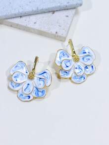 2pcs Enamel Pink Floral Earrings, French Gentle And Elegant - Plated Exaggerated Earrings - Multicolor - View 17