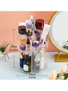 1 Piece 360° Rotating Large Capacity Makeup Organizer, Ultimate Skin Care And Cosmetic Display Case With Brush Holder And Perfume Tray, Multi-Functional Swivel Shelf Perfect For Holiday Gifting, Vanity And Bathroom Countertop Organization, Ideal For Christmas, Thanksgiving, New Year, And Valentine's Day, Enhance Your Beauty Routine With Stylish And Practical Storage Solutions - Clear - View 6