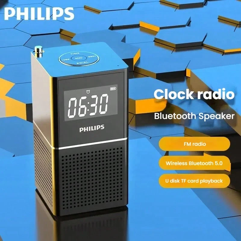 PHILIPS TAR2568 藍牙時鐘收音機 床頭鬧鐘音響 藍牙音箱 家用宿舍鬧鐘 USB/TF卡播放 便攜收音機 黑色