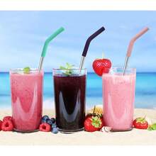Local Delivery-Set Of 5 Stainless Steel Straws With Silicone Flex Tips Elbows Cover, 2 Cleaning Brushes And 1 Portable Bag Included (Silver)- 8mm Diameter - Silver - View 5