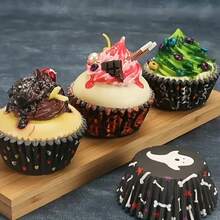 100pcs Halloween Series Cake Cupcake Dessert Cupcake Decoration Day Of The Dead Party Dessert Decoration And Gifts - Multicolor - View 2