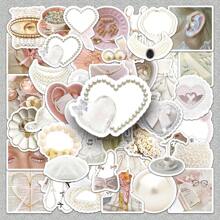 50pcs Soft White Faux Pearl Themed Stickers, Creative & Elegant For DIY Phone Case Decoration, Scrapbooking, School Supplies,Back To School