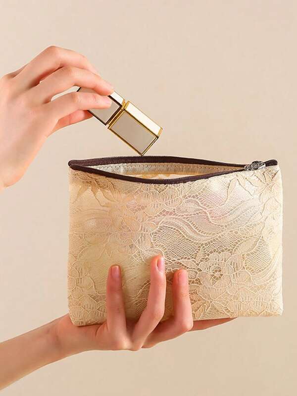 1PC/3PCS Transparent Mesh Lace Wash Bag, Cosmetic Bag, Large Capacity Travel Cosmetic Bag, Easy To Carry, Multi-Functional Storage Bag, Suitable For Storing Skin Care Products, Towels, Toys, Daily Necessities, Cosmetics Storage Bag, Nail Polish Makeup Brush Storage Bag, Suitable For A Girl