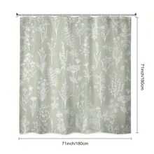 1 件 - 绿色鼠尾草花卉浴帘，乡村风野花叶复古植物草本自然 12 钩浴帘，家居装饰礼物返校