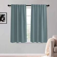 Local Delivery Black Blackout Curtains 63 Inch Length, Room Darkening Thermal Insulated Noise-Reducing Black Out Curtains For Bedroom Living Room Windows, Back Tab Rod Pocket, W52 X L63 Inches, 2 Panels - 霧霾藍 - 查看 9