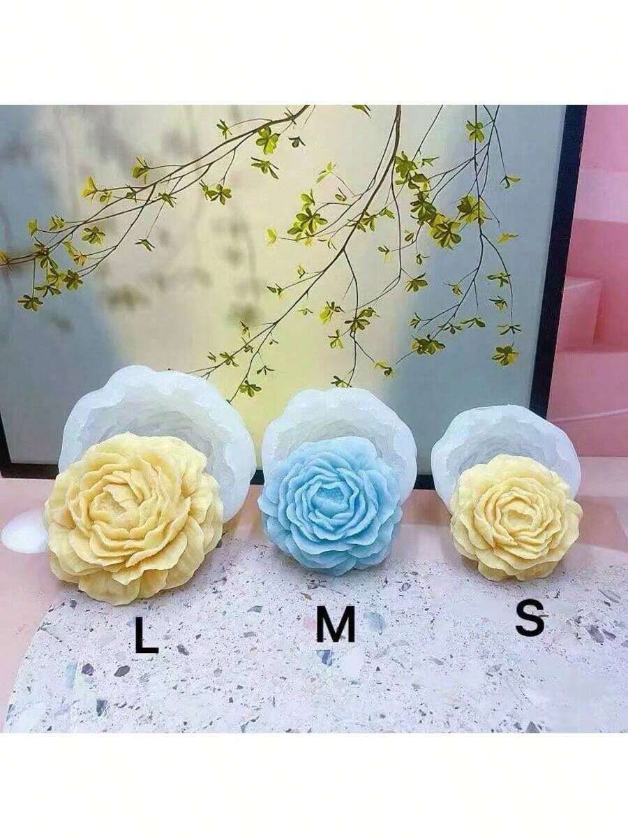 Set de 3 moldes con forma de flor de peonía, tamaños pequeño/mediano/grande - Blanco - Ver 1