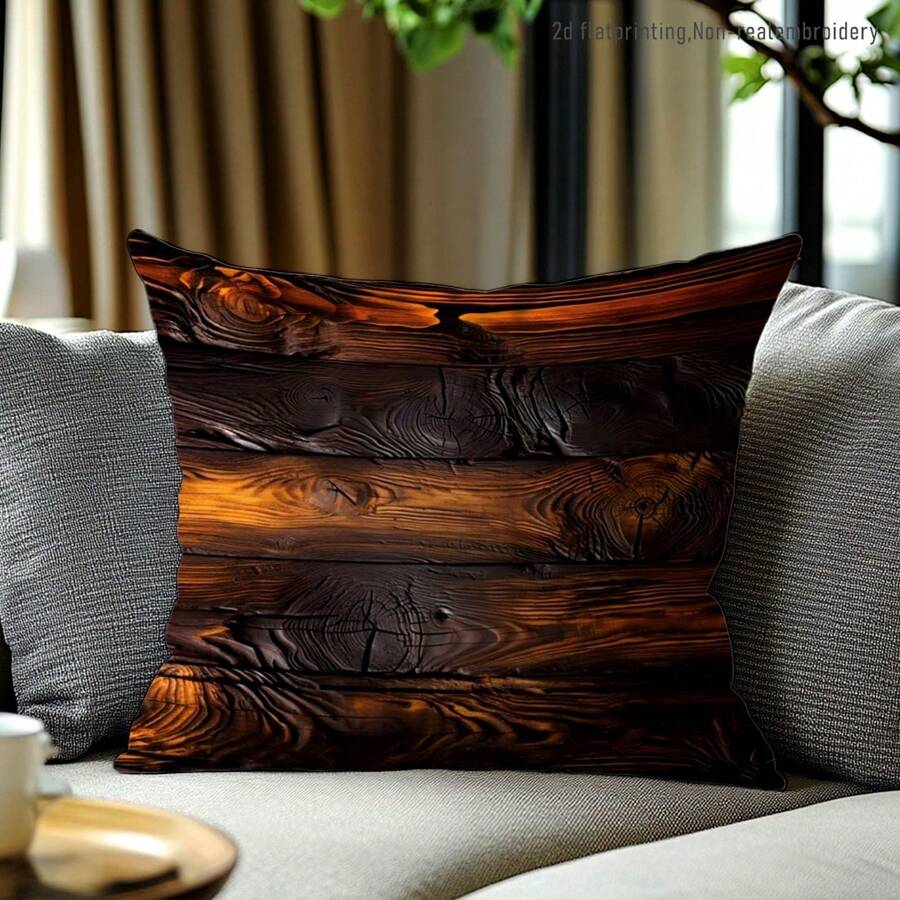 1pc 17.7*17.7in(45*45cm) Realistic Tree Texture Printed Polyester Pillow Cover [No Pillow Insert Included], Single-Sided Printing, Nature Scenery Cushion Cover For Sofa, Living Room, Bedroom, Car, Office, Hotel, Gift For Family & Friends, Home Decor