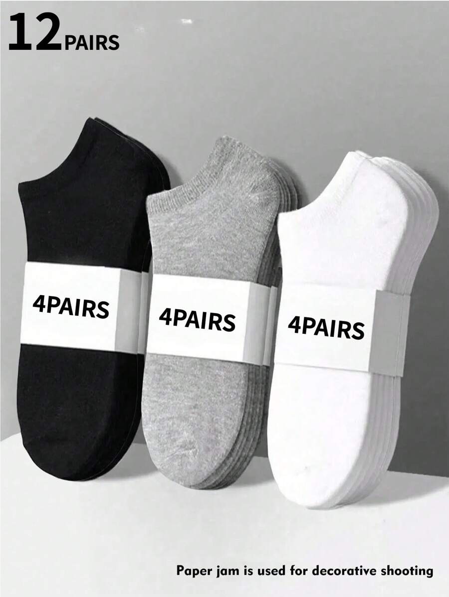 30 Pares/20 Pares/12 Pares/10 Pares/1 Par Meias Sólidas Versáteis Preto, Branco e Cinza Unissex, Design Minimalista e Simples para Uso Diário