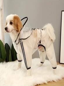 1 pieza Impermeable para perro pequeño/mediano, Abrigo de lluvia con capucha de 4 patas, Ropa impermeable para perros con cobertura completa - Blanco y Negro - Ver 1