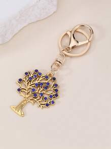 1 pièce Porte-clés femme arbre de vie bleu avec strass, cadeau pour la famille et les amis, accessoire de voiture, charm de sac à dos pour l'école