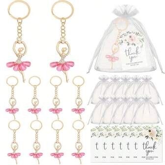36/3 件/套芭蕾舞者钥匙扣，带透明水钻 - 包括钥匙扣、透明袋和镀金棕色纸标签，非常适合婚礼、新娘送礼会、生日、周年纪念、圣诞节、感恩节、新年等