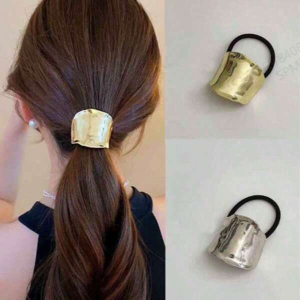 1 Pc Solid Color Casual Elegant High-End Metal Alloy Casual Elastic Hair Tie/Band For All Seasons, Ponytail Holders, Hair Elastics, Hair Rubber Bands