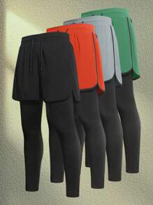 Women's Workout Fitness 2 In 1 Outdoor Pants , Fashionable Sports Tight Pants With Shorts, Suitable For Yoga, Running, Gym, Autumn Sports Fitness, Essential