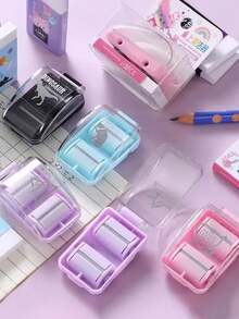 迷你橡皮擦碎屑收集器便携式桌面吸尘器带可爱橡皮擦手动桌面清扫器学生礼物学校办公室，用于学校用品，返校 - 彩色 - 查看 3