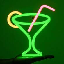 1 Stück Neon Cocktailglas dekoratives Licht, batterie- oder USB-betrieben, 23 x 21,5 cm, LED Dekoleuchte für Schlafzimmer, Wohnzimmer, Bar, Camping, Heiratsantrag, Geburtstag, Weihnachten, Muttertag, Halloween, Valentinstag & andere Anlässe