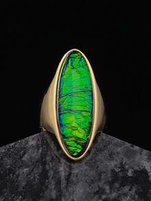 High Quality Electroplated Gold Stainless Steel Synthetic Gemstone Women's Ring, Green Artificial Gemstone Ring, Christmas Gift - View 1