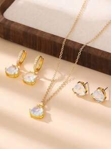 Charming Girl Crystal Zirconia Shinny Earring Necklace Set For Party Gift