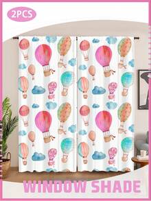 2 Panels Colorful Sky Adventure Window Drapes Cheerful Multicolor Hot Air Balloon Design Blackout Curtains Playful Balloon Print Sheer Curtains For Kids' Room & Nursery Decor - Multicolor - View 1