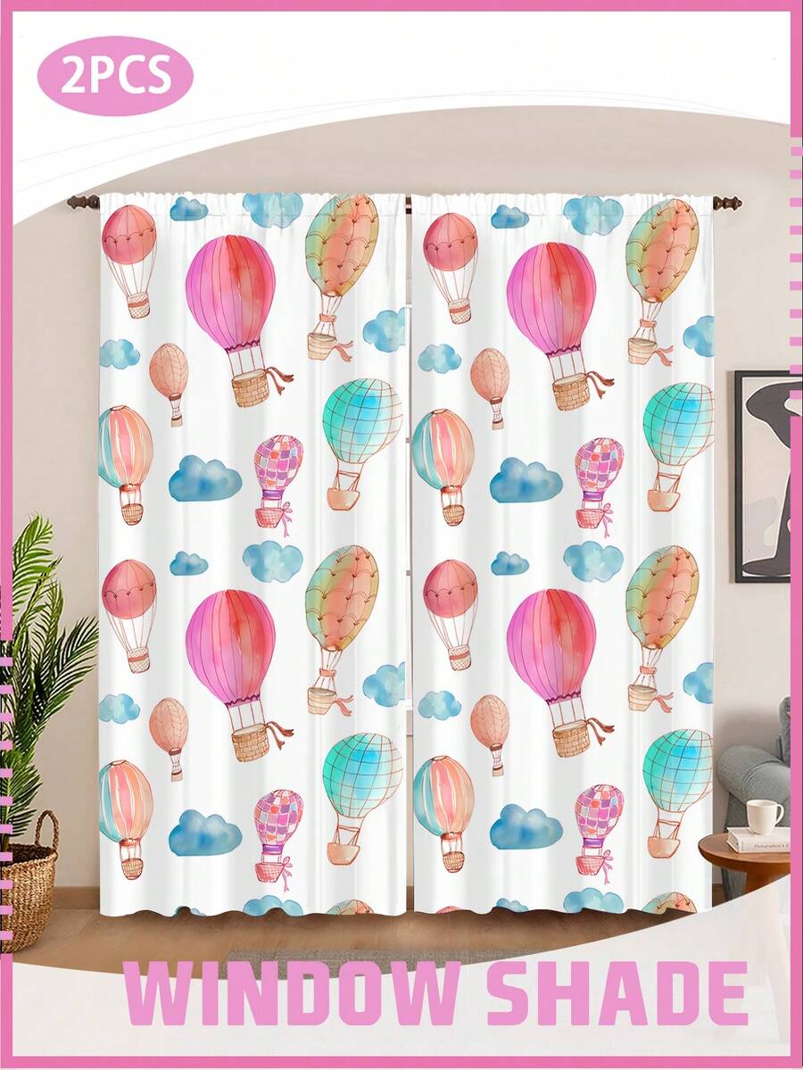 2 Panels Colorful Sky Adventure Window Drapes Cheerful Multicolor Hot Air Balloon Design Blackout Curtains Playful Balloon Print Sheer Curtains For Kids' Room & Nursery Decor - Multicolor - View 1