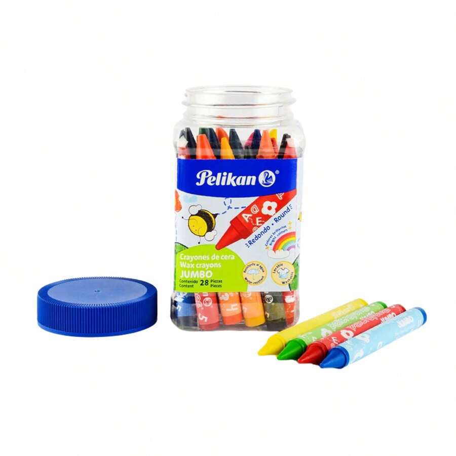 Pelicrayones jumbo redondos bote C28 crayones escolares colores brillantes y surtidos material resistente ideal para actividades creativas infantiles. - Multicolor - Ver 1