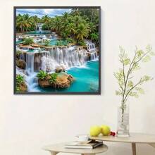 5D DIY Diamond Painting Kit, Round Acrylic Diamond Painting Canvas, Waterfall Landscape Art, Frameless Cross Stitch Mosaic, Ideal Home Wall Decor Gift For Beginners And Craft Lovers