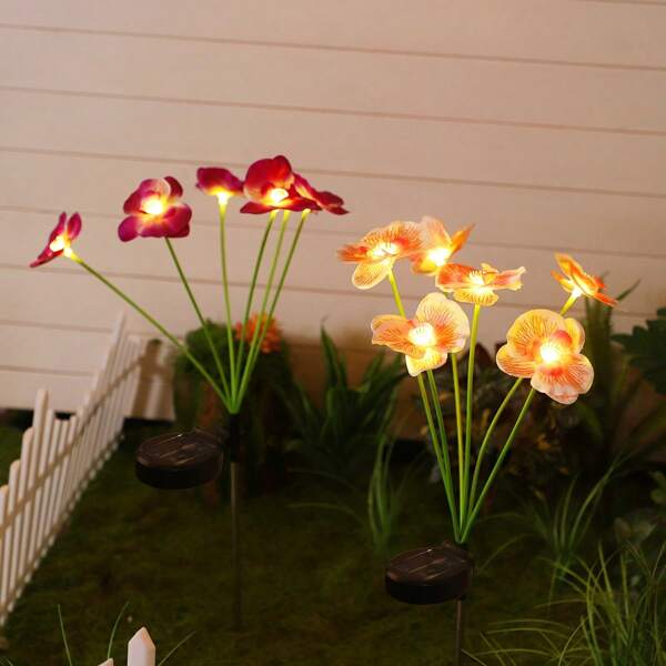 Lámpara solar decorativa en forma de mariposa y orquídea para el jardín. Lámpara solar de canal autosuficiente, ideal para decorar canales, paisajes, jardines, patios, festivales y reuniones