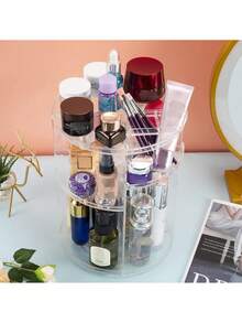 1 Piece 360° Rotating Large Capacity Makeup Organizer, Ultimate Skin Care And Cosmetic Display Case With Brush Holder And Perfume Tray, Multi-Functional Swivel Shelf Perfect For Holiday Gifting, Vanity And Bathroom Countertop Organization, Ideal For Christmas, Thanksgiving, New Year, And Valentine's Day, Enhance Your Beauty Routine With Stylish And Practical Storage Solutions - Clear - View 8