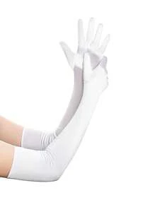 Un par de guantes largos de ópera, elaborados en satén y que se remontan a la década de 1920, sirven como accesorios elegantes para eventos de disfraces, vestimenta formal de noche y fiestas temáticas, incluidos los encuentros de juego de roles y las celebraciones de bodas. Halloween