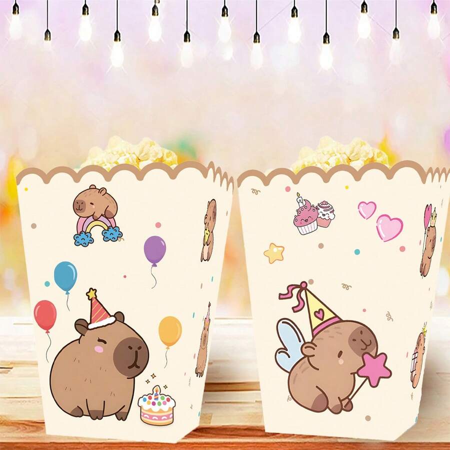 6 Pcs Capybara Popcorn Box Birthday Party Popcorn Box Boxes Candy Cookie Container Decorations Gifts Birthday Party Supplies