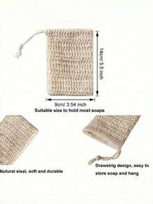 1/5 天然剑麻皂袋 | 温和去角质，泡沫丰富，速干，适用于肥皂 | 可重复使用的手工浴室悬挂式肥皂收纳袋 | 天然面料，适用于小饰品、珠宝和肥皂，带抽绳封口 | 敏感肌肤友好，植物纤维，以女性为中心，手工工艺，返校季 - 米色 - 查看 10
