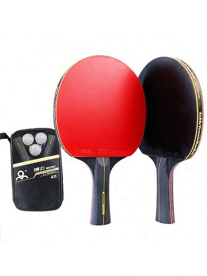 1 set 5/6-stjärnigt bordtennisracket, 2 st professionellt pingisracketset med noppigt gummiblad och väska (slumpmässig handtagsfärg, slumpmässig väskfärg, träprodukt med mindre defekter, vänligen undvik att beställa om du har något emot det)