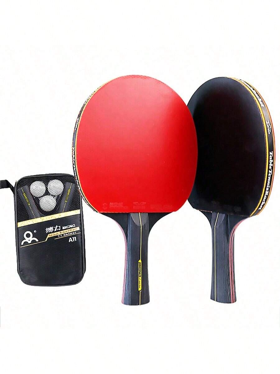 1 Set 5/6 Star Table Tennis Racket, 2pcs Professional Ping Pong Racket Set Pimpled Rubber Blade Bat Paddle With Bag (Random Handle Color, Random Bag Color, Wooden Product With Minor Defects, Please Avoid Ordering If You Mind) - Multicolor - View 1