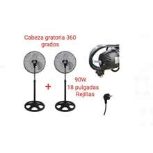 Ventilador PREMIUM cabeza giratoria 360 grados de pie grande Industrial Con Rejillas Juego de 2 ventiladores Aspa metalica 3 aspas  altura regulables 90w AIRE MUY FUERTE ajuste 3 velocidades 18pulgadas calidad premium garantizado
