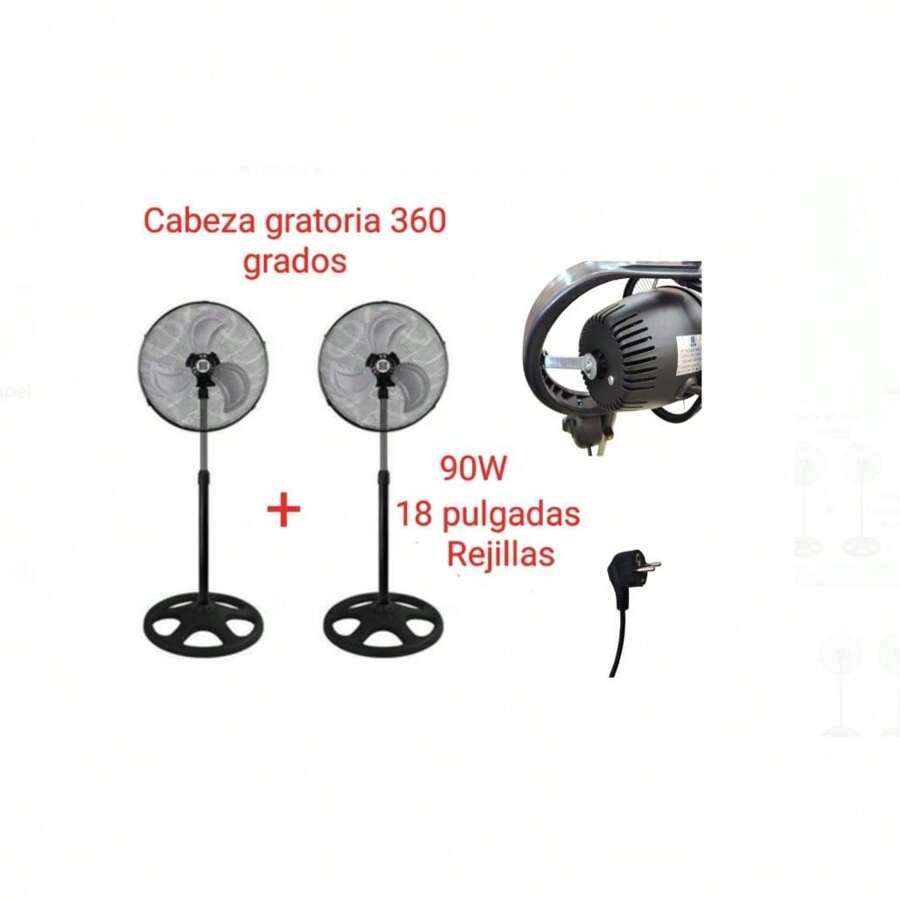 Ventilador PREMIUM cabeza giratoria 360 grados de pie grande Industrial Con Rejillas Juego de 2 ventiladores Aspa metalica 3 aspas  altura regulables 90w AIRE MUY FUERTE ajuste 3 velocidades 18pulgadas calidad premium garantizado