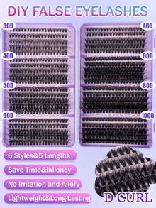 800pcs Eyelash Extension Kit, DIY Eyelash Extension Set, Individual Lash Clusters, D-Curl, Eyelash Cluster Set Includes Eyelash Glue, Remover, And Applicator Brush, Easy For Home Use (30D-40D-50D+60D+80D+100D). Eyelash Cluster Set, Suitable For Travel, Daily Wear (Beginner Friendly), Wedding, Date, Party, Holiday, Also Great For Christmas/Halloween/Gift Eyelash Set. - Black - View 3