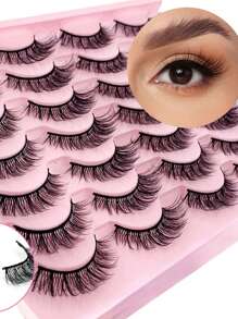 LIMEIKAI 14 Paar 14mm 3D Kunstmink Wimpern, natürliche flauschige Katzenaugen zarte Wimpernsets, geeignet für Partys, Bälle und weitere Anlässe