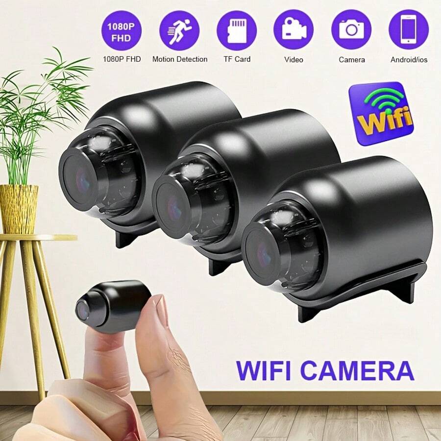 1个WiFi安防摄像头,无线监控摄像头,高清画质,支持远程APP控制,移动侦测报警,音频监控,USB供电,设计小巧,安装简便,宠物监控系统 - 黑色 - 查看 1