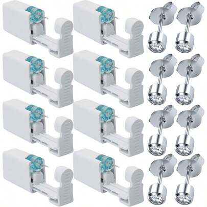 8pcs Disposable Ear Piercing Gun Kit - Simple & Easy To Use Ear Piercing Tool - Home Self-Piercing Set With Earrings Included