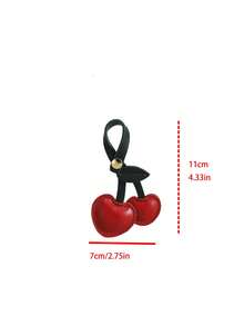 乡村风格樱桃钥匙扣，PU皮革钥匙扣吊饰，时尚包包吊坠小礼物 - 紅色 - 查看 6