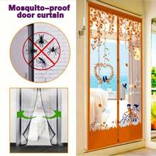 1 Set Magnetic Mosquito Door Curtain | Summer Fly Screen With Floral Butterfly Pattern, Easy Installation - Effectively Blocks Mosquitoes And Repels Insects, 1 Piece Magnetic Mesh Curtain With Push Pins, Mosquito Proof - Multicolor - View 4