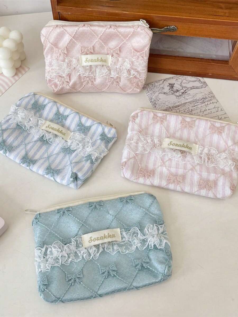 1个蕾丝花卉零钱包，便携式收纳袋，可装硬币、钥匙、化妆品，可爱蝴蝶结手提包，迷你收纳包，可装化妆品、硬币、口红、卫生巾、配饰，是送礼、旅行、度假、收纳、返校的理想之选。 - 彩色 - 查看 1