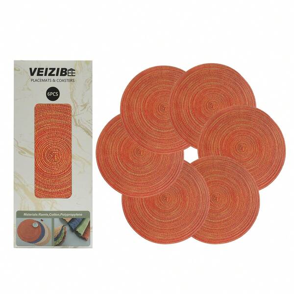 Juego de 6 manteles individuales trenzados de 38 cm, lavables, antideslizantes, redondos, para mesa de cocina, comedor, estilo europeo, para interiores, redondos, de tela tejida a mano.