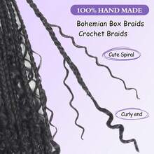 女神盒形辫子钩针编织发，8-24 英寸预环钩针波西米亚风辫子，末端卷曲，1/3/8 件波西米亚风盒形辫子钩针编织接发，适合女性，1B - 黑色 - 查看 4