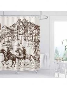 1 件西部牛仔浴帘，涤纶面料，防水，礼物，浴室窗帘淋浴套装，带 12 个挂钩，仙人掌农舍乡村风，马术，房间装饰，浴室装饰，家居装饰，浴室配件，透光，返校