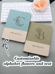1 Piece Personalized Custom Notebook, Custom Letter Flower, Name, Text Notebook. A5 Fabric Spliced Notebook, Suitable For Business Office, Study Record, Business Office Customization, Study Supplies Customization, School Supplies, Personalized, School, Notebook, Personalized Gift, Back-To-School Gift, Return To School School Supplies,Back To School