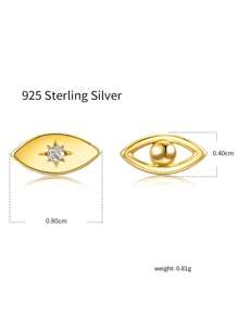 1 par de pendientes de botón en forma de ojo con baño de oro de plata de ley 925, diseño único, brillante, accesorio de moda para resaltar el encanto personal, adecuado para todas las ocasiones