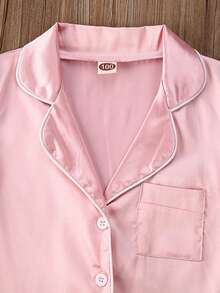 Toddler Baby Kids Silk Satin Pajamas Long Sleeve Button-Down Top Pant Sleepwear Nightwear Girls Boys Pjs - 粉色 - 查看 5