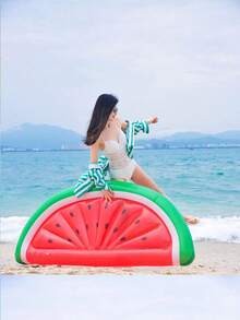1pc Inflatable Pineapple Design Float, Adult Water Seat, Vacation Photo Prop, Large Watermelon Swimming Ring Floating Bed Chair, Suitable For Vacation And Water Leisure, Beach Essentials, Beach Accessories, Pool Float - Multicolor - View 8
