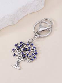 1 pièce Porte-clés femme arbre de vie bleu avec strass, cadeau pour la famille et les amis, accessoire de voiture, charm de sac à dos pour l'école